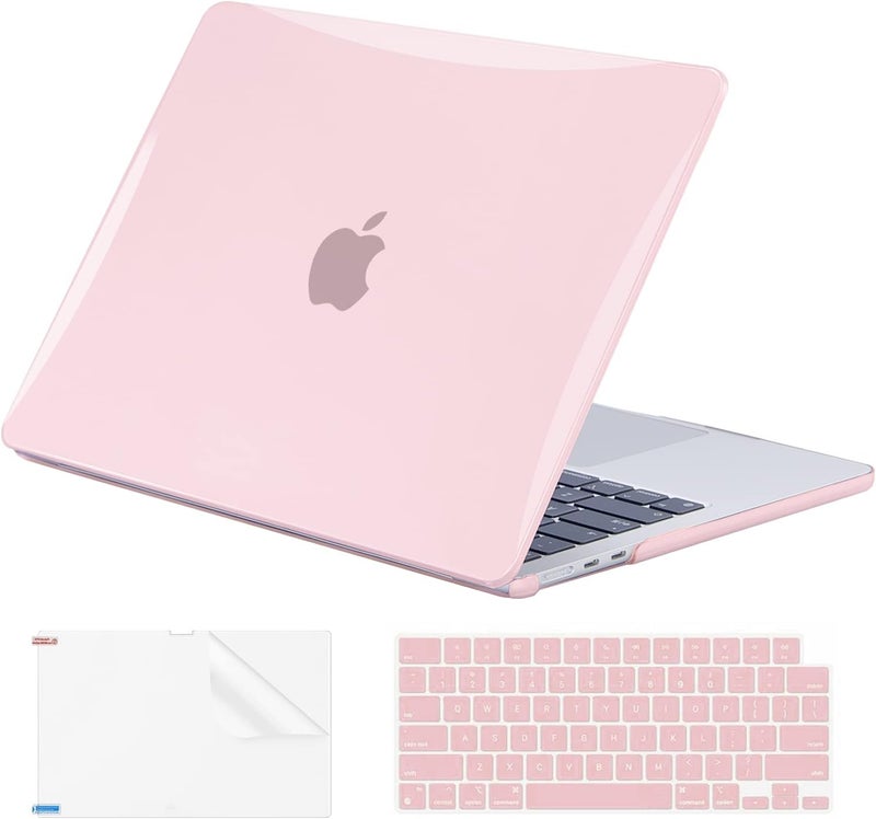 Eoocoo Case Compatible with MacBook Air 15 inch 2026 2025-2023 Release M4 A3241 M3 A3114 M2 A2941 Liquid Retina Display, Plastic Hard Shell Case & Keyboard Cover & Screen Protector, Crystal Pink - Image 1